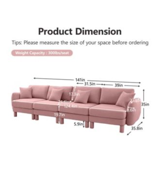  Pink Boucle 4-Seater Sofa with Shell Armrests