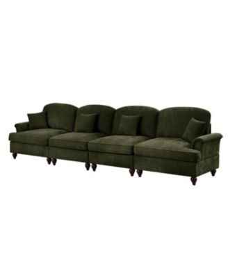 Mid Century Green Chenille 4-Seater Sofa