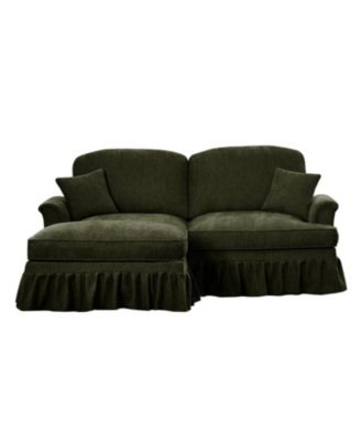 Mid Century Modular L-Shaped Sofa, Chenille, Ottoman, Green