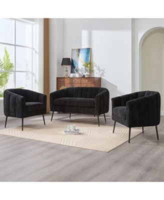 Streamdale Chenille Sofa Set- Loveseat, 2 Chairs, Metal Legs