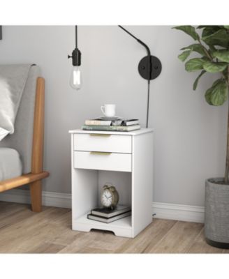 White Nightstand with 2 Drawers & Golden Handle