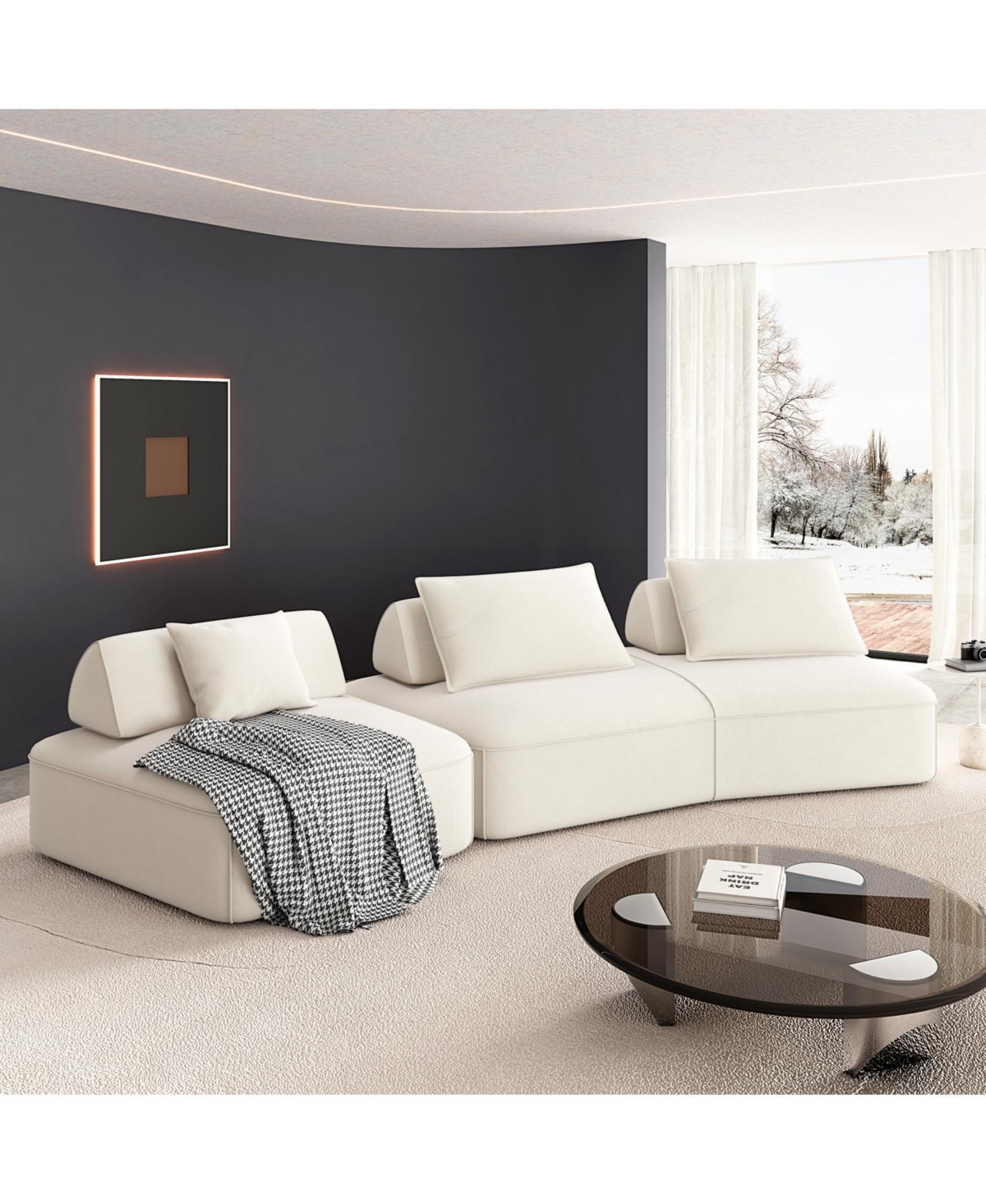 Streamdale Furniture 139" Modern Chenille Sectional Sofa with Pillows & Removable Backrests.