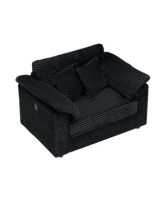 Streamdale Corduroy Armchair Set w/ USB & Storage - Black