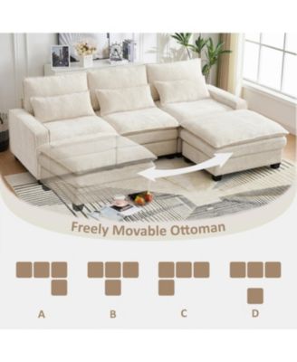 99" Cloud Sectional Sofa, Chenille L-Shape Couch with Ottoman, Beige
