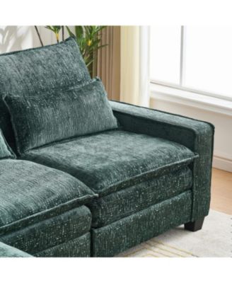 99" Cloud Sectional Sofa, Chenille L-Shape Couch with Ottoman, Green