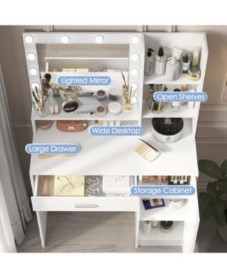 Streamdale Vanity Desk with Lighted Mirror, Drawer & 3-Tier Storage, Adjustable Brightness