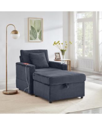 Fluffy Corduroy Lazy Sofa w/ Ottoman, Table & Storage