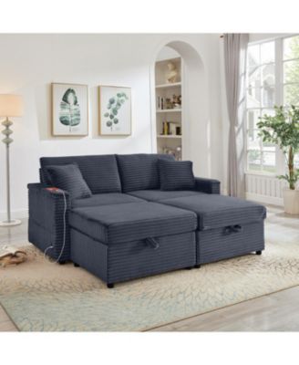 Corduroy Loveseat Sofa with Ottomans & Table