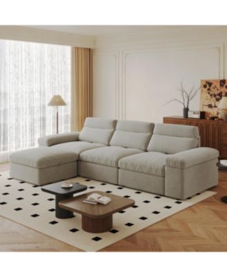 Modular Down & Linen Sofa with Adjustable Back & Storage