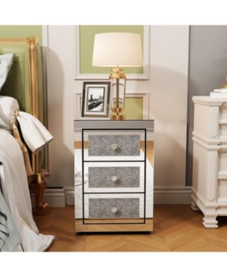3-Drawer Mirrored Nightstand Bedside Table Glass Accent End Table
