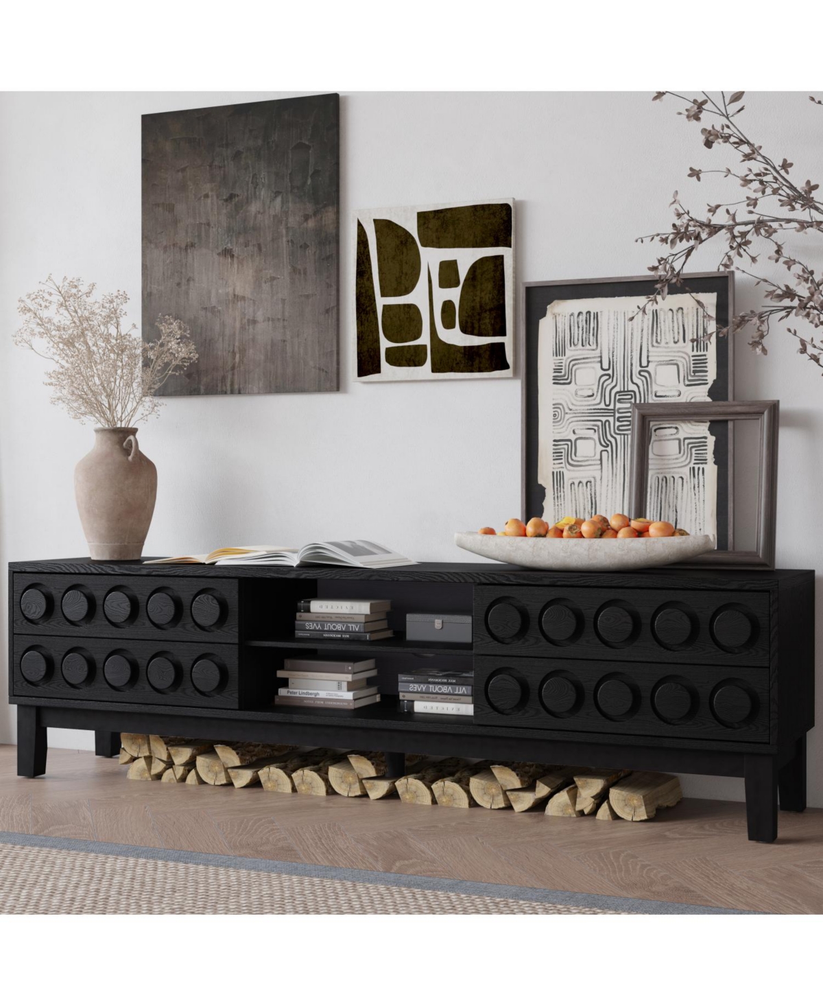 Streamdale Furniture Mid-Century Media Console - 4 Drawers, Cable Management, Tv Stand up to 75"