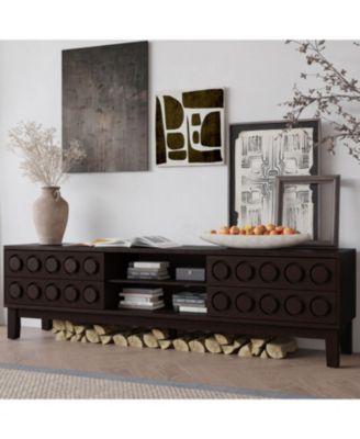 Mid-Century Media Console - 75" TV Stand, 4 Drawers, Cable Management (Dark Brown)