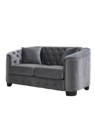Streamdale 59" Modern Chesterfield Velvet Sofa, Tufted 2-Seater, Nailhead Arms