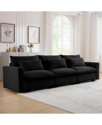3 Seater Deep Seat Couch for Living Room, Wide & Deep Comfy Sofa w/ 3 Pillows, Black