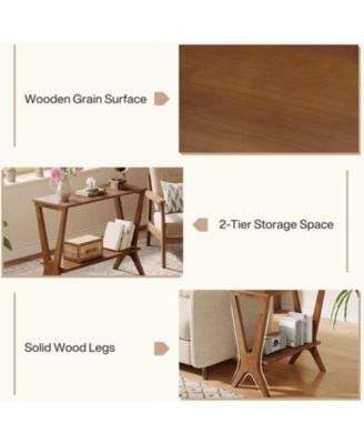 Solid Wood End Table for Living Room, 2-Tier Storage Shelves Sofa Couch Side Table with Sturdy Legs