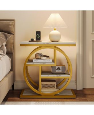 End Table Set of 2, 4-Tier Narrow Side Table, Wood Small Sofa Side Table, Industrial Bedside Table for Bedroom, Living Room