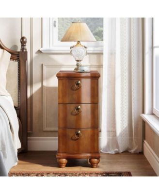 Wood Fully Assembled End Table Set of 2, 3-Drawers Narrow Slim Side Table, No Assembly Required, Nightstand