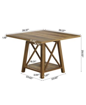 Square Dining Table for 4, Farmhouse Kitchen Table with Shelf Storage, Dinner Furniture