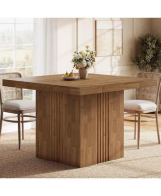 39-Inch Square Dining Table for 4, Farmhouse Kitchen Dinner Table with Fluted Pedestal Base