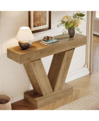 41.3" Console Table, Behind Couch Sofa Entryway Table with V-Shaped Legs, Natural