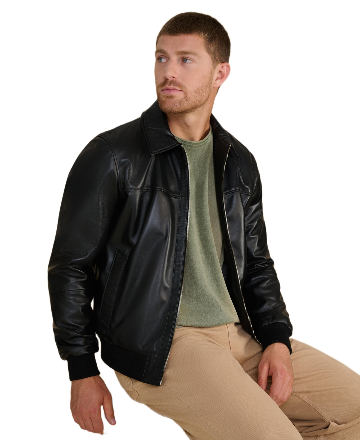 Furniq Uk Men's Leather Bomber Jacket, Created for Macy's