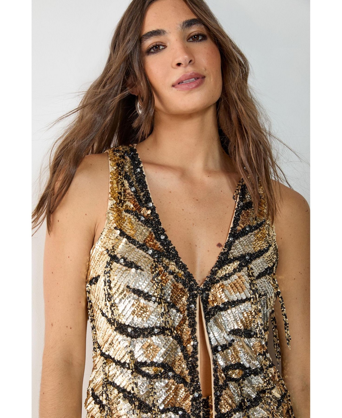Nasty Gal Women's Hand Embellished Tassel Sequin Waistcoat