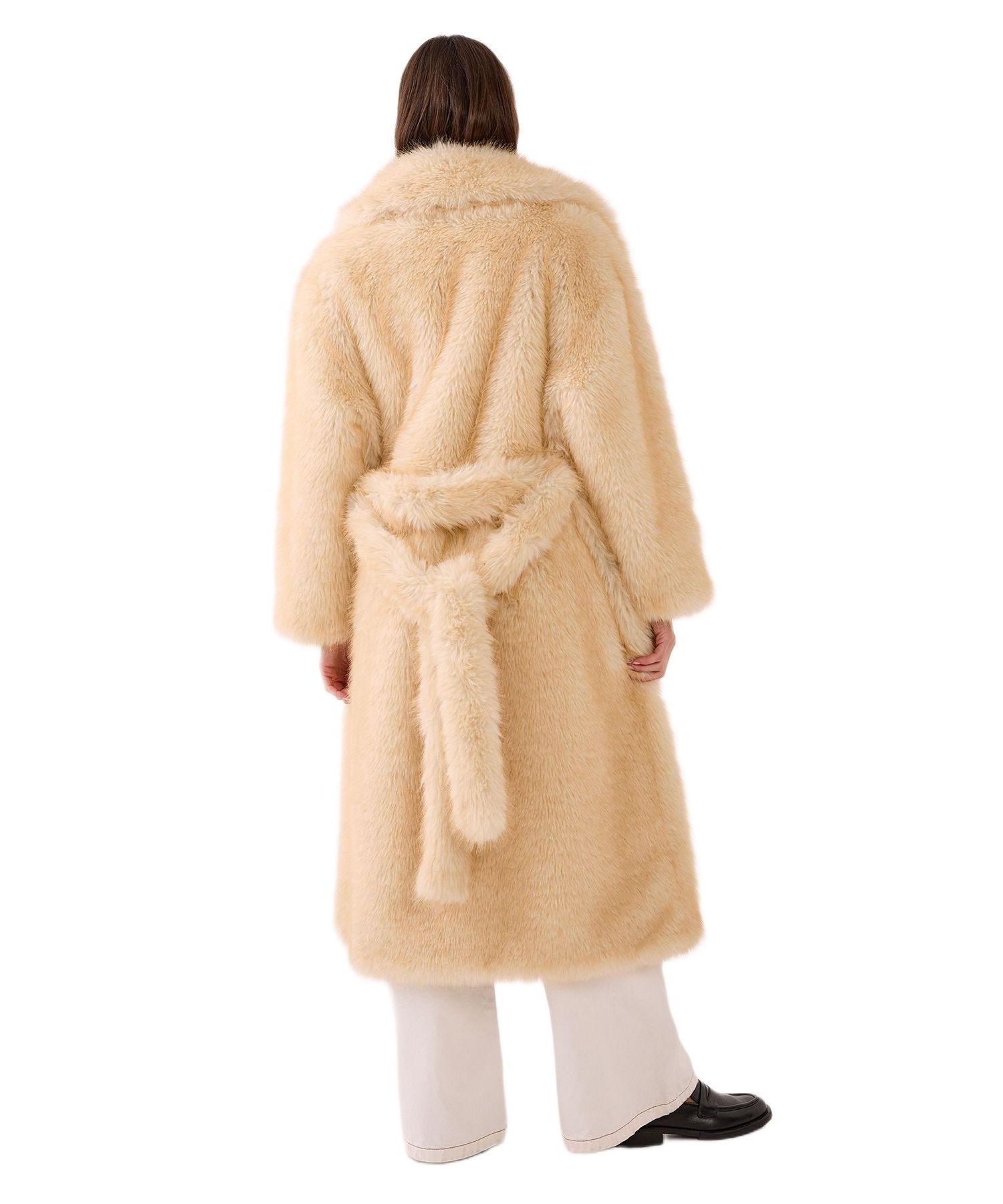 Women's Belted Tipped Faux Fur Coat