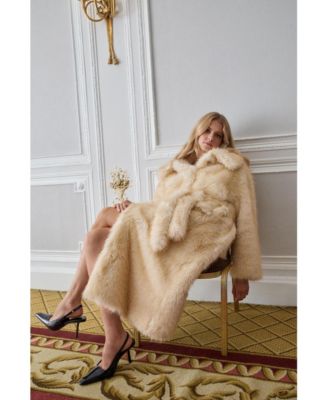 Women's Belted Tipped Faux Fur Coat