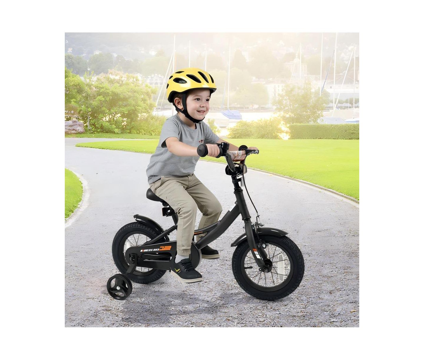 Детская игрушка HONGGE 16-Inch Kids' Training Bike with All-Terrain Tires, Dual Brakes & Removable Training Wheels, Ages 5-8, цвет: Чёрный — фото 2