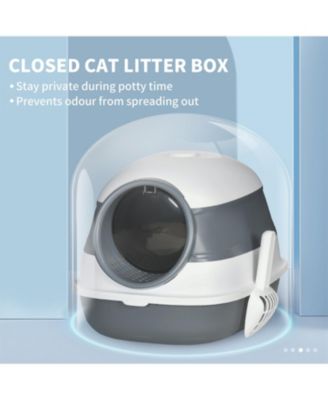 Foldable Cat Litter Box with Lid & High Sides – Large Two-Way Entry, Easy Clean, White & Gray