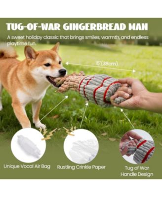 4 Pack Tag & Tug Christmas Dog Toys, No Stuffing Santa, Ginger Man, Christmas Tree & Stuffed Snowflake Tough Dog Toys