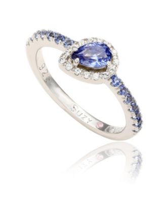 Suzy Levian Sterling Silver Sapphire Pear Shape Petite Ring
