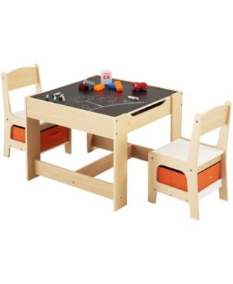 Kids Table and Chair Set Wooden Activity Table with Storage Boxes for Art and Craft