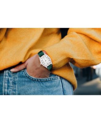 Women 26 x 32mm Cushion Shape Watch with Green Leather Band
