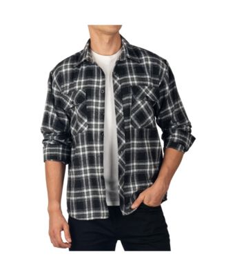Men's Men Plaid Flannel Shirt Jacket Button Down Long Sleeve Cotton Blend Shirts