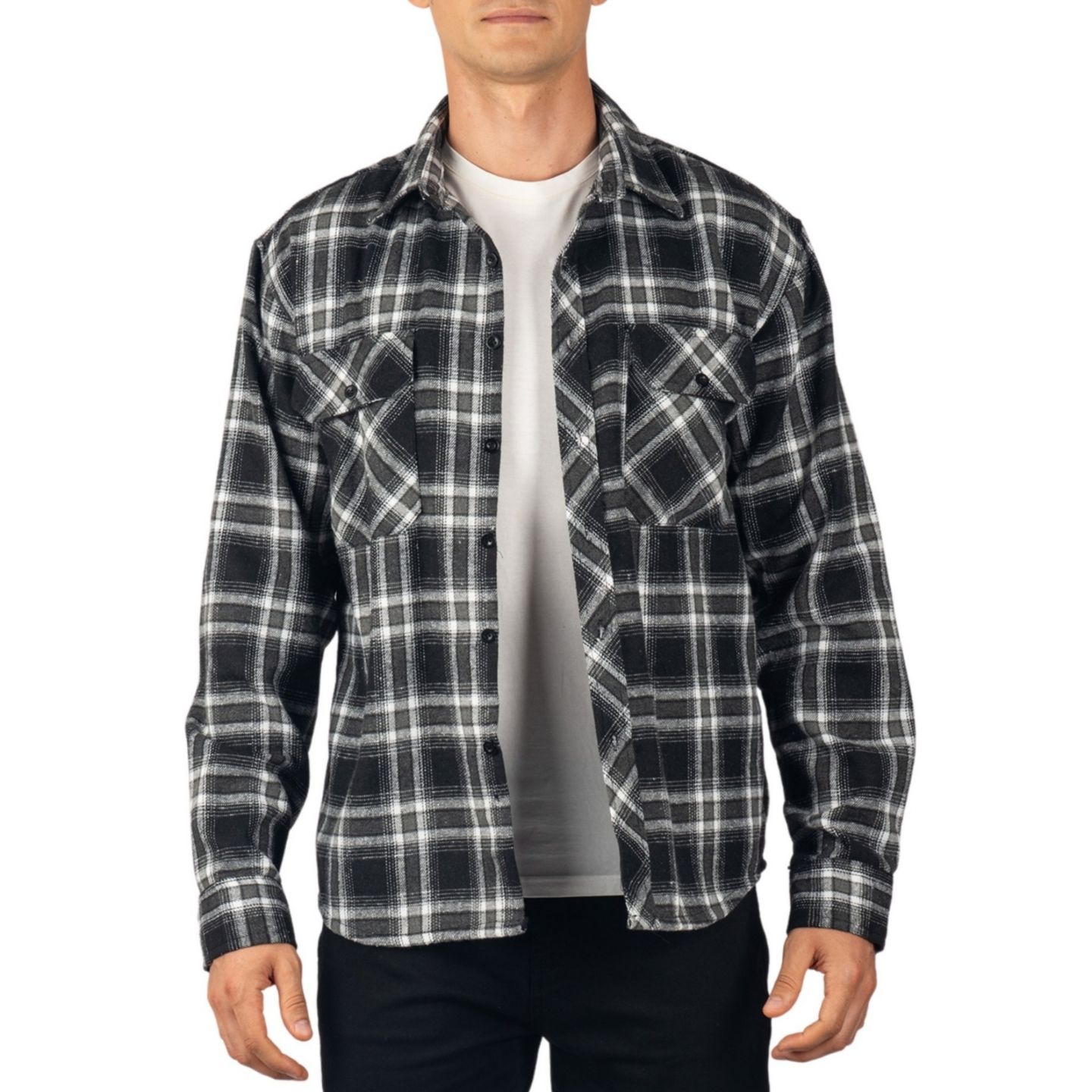 Мужская куртка Alpine Swiss Men Plaid Flannel Shirt Jacket Button Down Long Sleeve Cotton Blend Shirts, цвет: Чёрный серый — фото 4