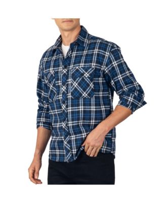 Men's Men Plaid Flannel Shirt Jacket Button Down Long Sleeve Cotton Blend Shirts
