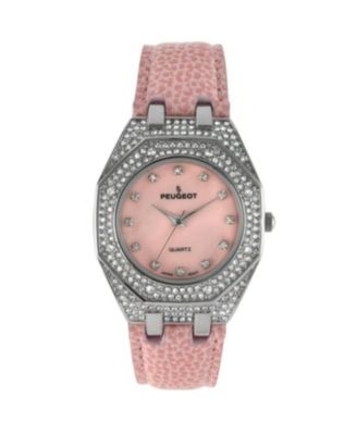 Women's 37mm Pink Watch with Crystal Bezel Leather Band