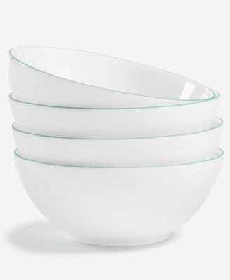 Opal Glass Mint Rim Cereal Bowls, Set of 4