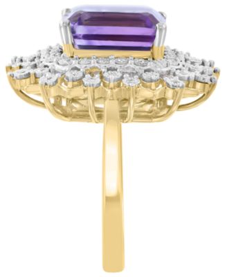 Amethyst (3-1/4 ct. t.w.) and Diamond (1/4 ct. t.w.) Ring in Gold over Silver