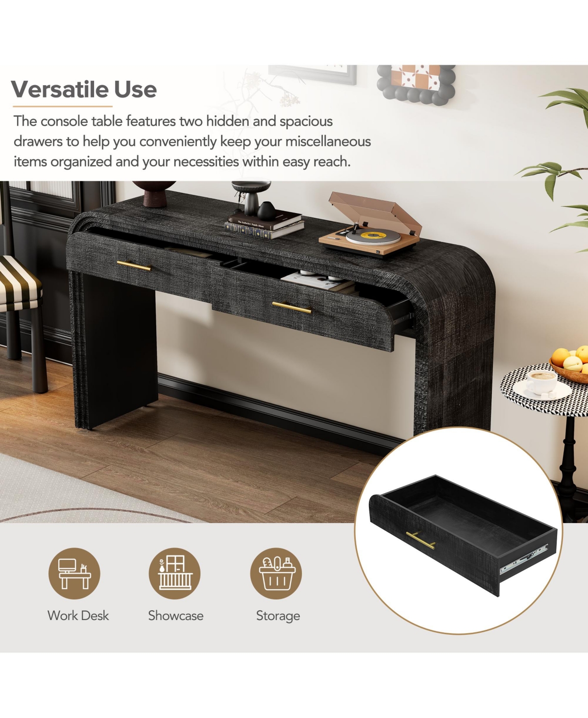 Casainc Retro Cabinet Silhouette Console Table with Open Style, Two Top Drawers