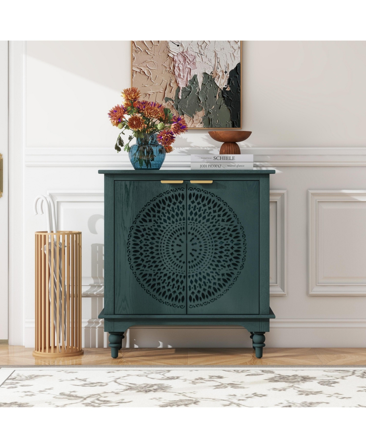 Casainc Hollow-Carved 2 Door Accent Cabinet Sideboard Buffet Storage Cabinet with Adjustable Shelf