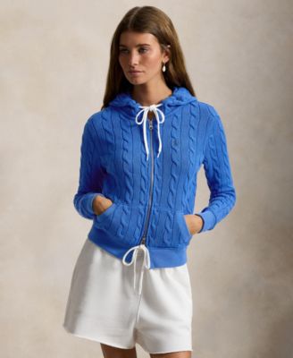 Women's Cable-Knit Cotton Full-Zip Hoodie Sweater