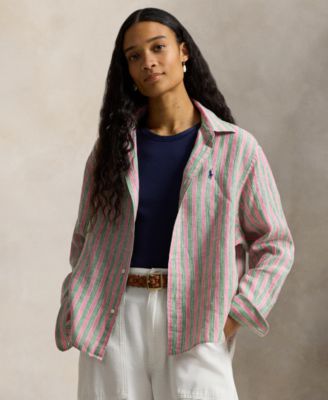 Women's Cropped Gingham Linen Shirt