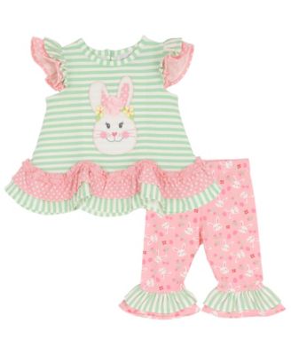 Baby Girls' Bunny Applique Round Neck Top and Knit Leggings, 2-Piece Set
