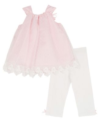 Baby Girls' Clip Dot Round Neck Mesh Top and Knit Leggings, 2-Piece Set