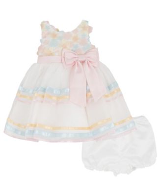 Baby Girls' 3D Floral Mesh Round Neck Dress and Panty, 2-Piece Set