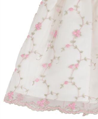 Baby Girls' Flower Vine Embroidery Round Neck Mesh Dress and Panty, 2-Piece Set