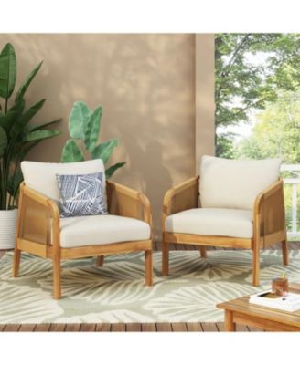 Acacia & Wicker Outdoor Club Chairs - Brown/Beige
