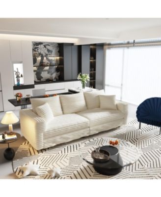 Plush Corduroy 3-Seat Sofa Cloud Couch Beige